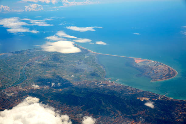 Deltebre Aerial Delta Ebro river in Tarragona of Spain Catalonia