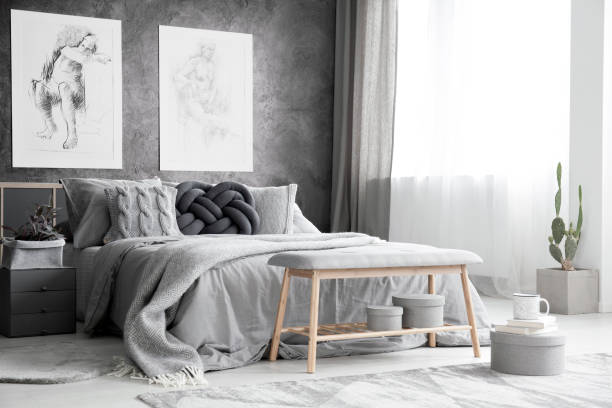 istock Drawings in monochromatic bedroom 903645386