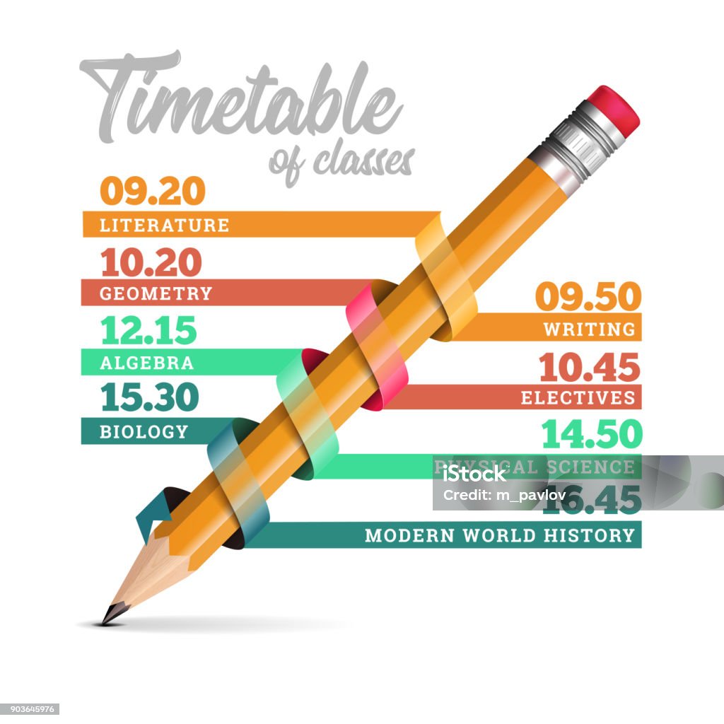 Timetable Line Drawing Timetable Or Timeline Vector Design Template Illustration With Pencil ...
