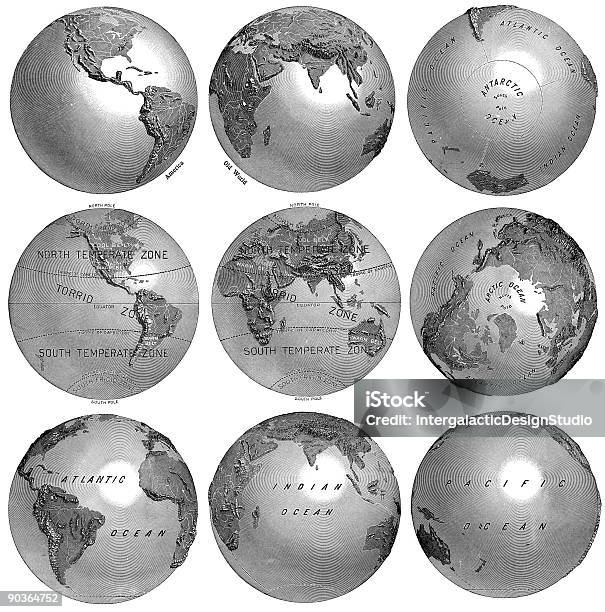 ビンテージ刻印世界の眺め - 地球儀のベクターアート素材や画像を多数ご用意 - 地球儀, レトロ調, 古風