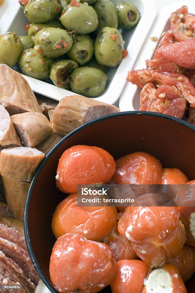 Antipasti, gefüllte Paprika von oben - Lizenzfrei Ansicht aus erhöhter Perspektive Stock-Foto