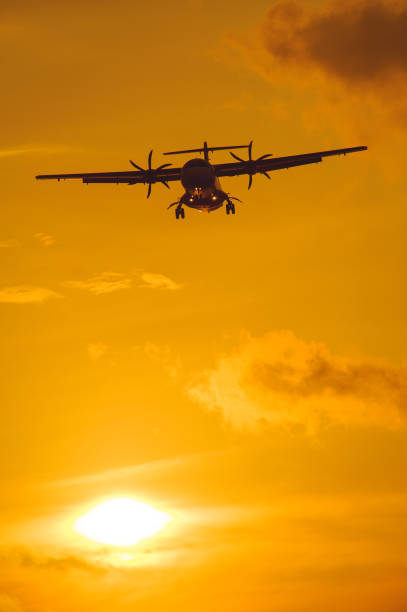 istock Silhouette of the plane on a sunset background. 903649046