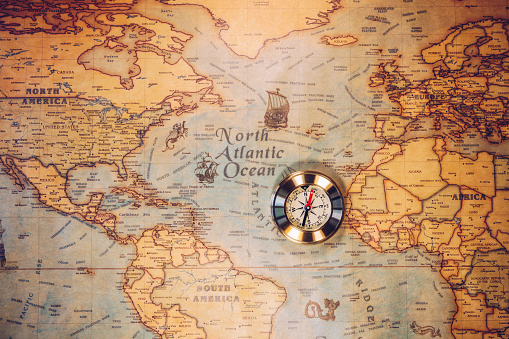 Columbus Timemap Columbus Day And World Map With Compass Stock Photo - Download Image ...