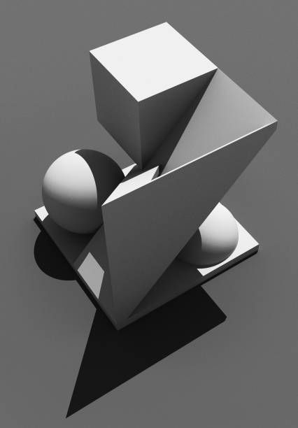 istock Modern minimalist geometric sculpture with cube and sphere. Black and white 3D render. 903653836
