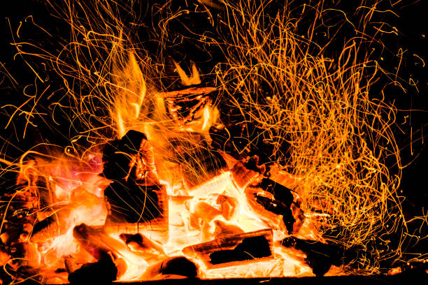 istock Burning firewood in the fireplace close up, BBQ fire, charcoal background. Charcoal fire with sparks 903662230