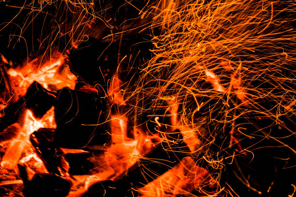 istock Burning firewood in the fireplace close up, BBQ fire, charcoal background. Charcoal fire with sparks 903669942