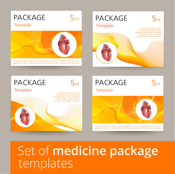 Set of Medicine package template design variations with realistic human heart. vector art illustration