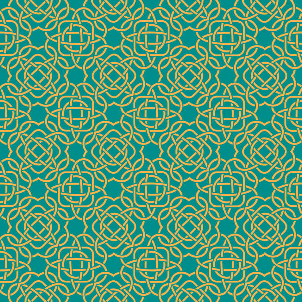 illustrations, cliparts, dessins animés et icônes de modèle sans couture de trèfle dans le style celtique. saint-patrick interminable répétition toile de fond, texture, fond d’écran. décor de symbole de chance. - tied knot celtic culture seamless pattern