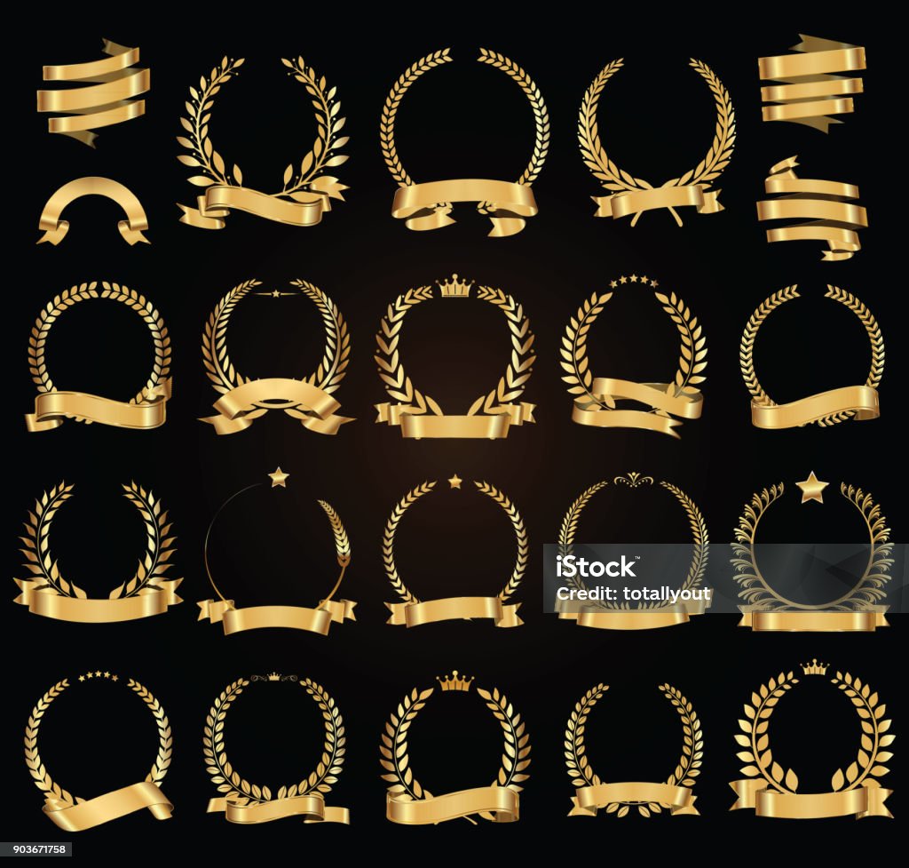 Golden laurel wreath with golden ribbons vector illustration collection Laurel Wreath stock vector