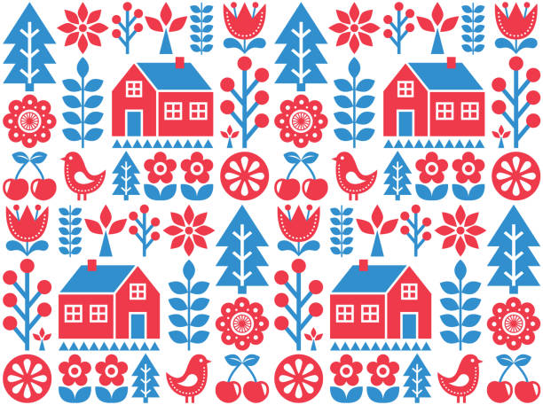 400+ Scandinavian Seamless Folk Art Pattern Finnish Design Nordic
