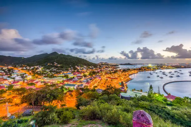 Marigot, St. Martin town skyline in the Caribbean.