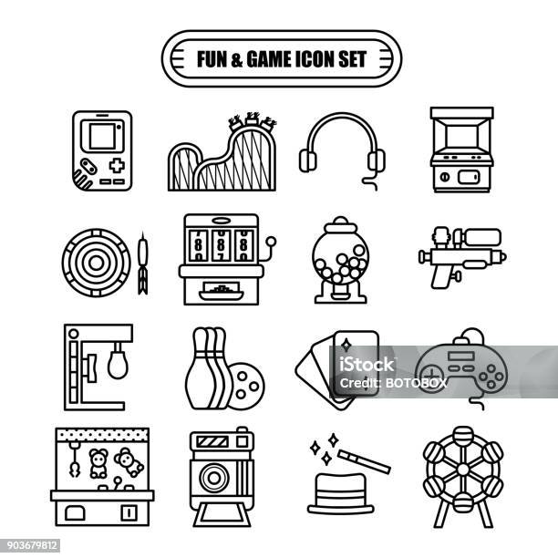 Fun And Game Line Design Icon Set Stock Illustration - Download Image Now - Amusement Arcade, Icon Symbol, Toy Grabbing Game