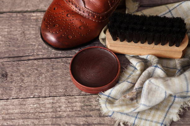 istock Cloth, wax and brushes for polishing shoes 903690086