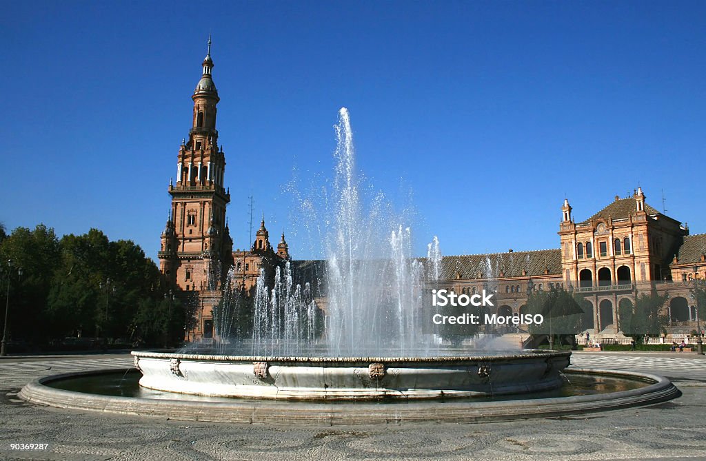 Fontana, Plaza de España, Sevilla Spagna, nessuno - Foto stock royalty-free di Acqua