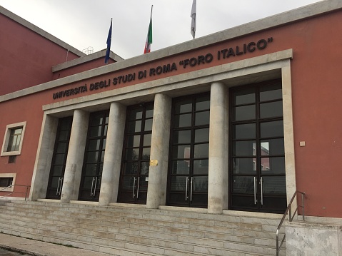 Rome, Italy - January 7, 2018: Foro Italico University of Rome building exterior. Università di Roma Foro Italico, formerly University Institute of Motor Sciences, is a public research university