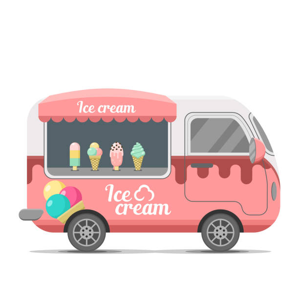 ilustraciones, imágenes clip art, dibujos animados e iconos de stock de helado comida callejera vector caravana remolque - quick cookies