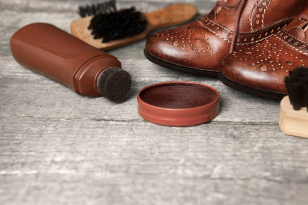 istock Polishing equipment on wooden table 903696590
