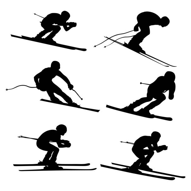 ilustrações, clipart, desenhos animados e ícones de definir o atleta de esqui alpina - skiing sports race ski mountain range