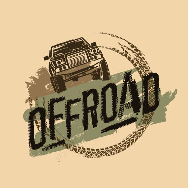 Off-Road Logo Image Off-road logo. Extreme competition emblem. Off-roading suv adventure and car club elements. Beautiful vector illustration with unique textured lettering isolated on a light beige background. off road vehicle stock illustrations