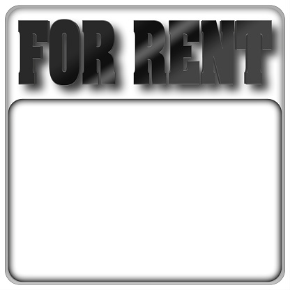Bold Text FOR RENT, White Copy Space, 3D Illustration, White Background.