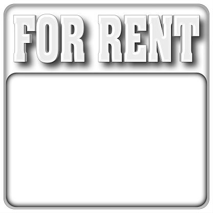 Bold Text FOR RENT, White Copy Space, 3D Illustration, White Background.