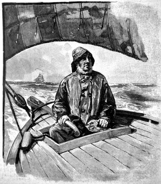 ilustrações de stock, clip art, desenhos animados e ícones de boat fisherman at sea - 1896 - 1896