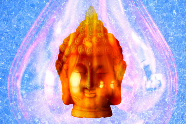 istock The image of a buddha figure on a blue background 903720086