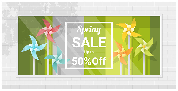 Pinwheel Window Display Spring Sale Window Display With Colorful Pinwheels Background Vector ...