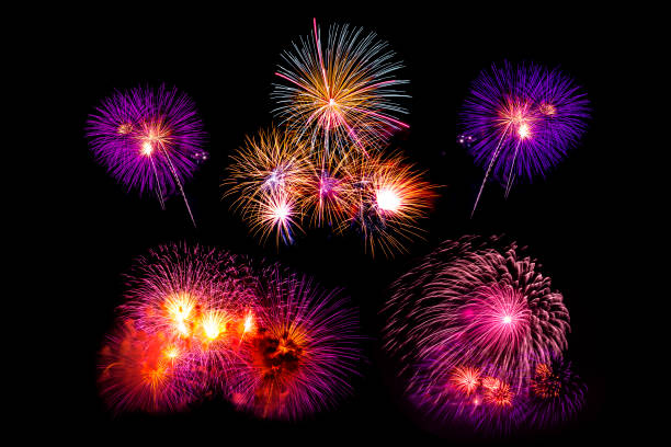 istock beautiful colorful firework set isolated display for celebration happy new year and merry christmas on black isolated background, fireworks new year 2018 903723626