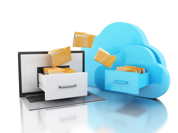 istock 3d Laptop with folders and cloud. Online storage concept. 903725104