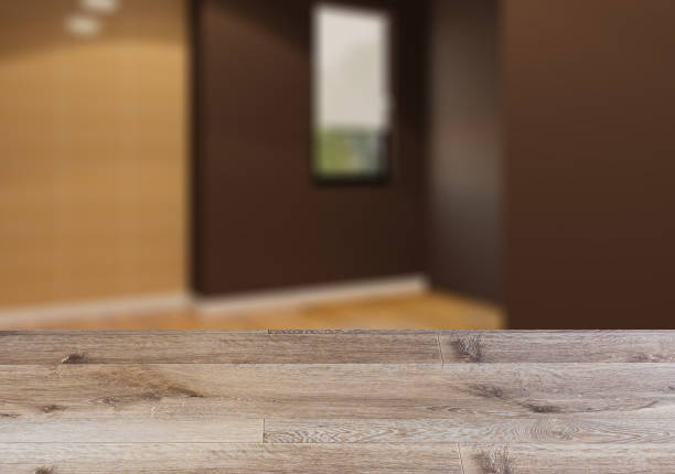 istock Scandinavian bathroom, classic  vintage interior design.  Empty wooden table. 903731618