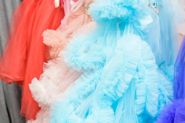 istock Colorful dresses hang on rack close up 903734620