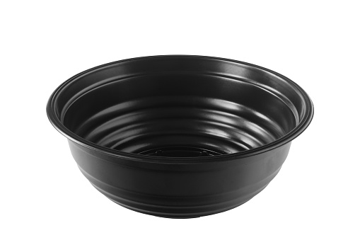 Black Plastic Bowl isolated on white background with clipping paths