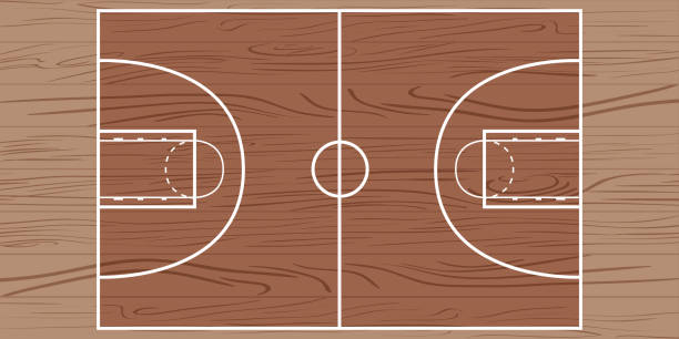 lapangan basket kayu - court line ilustrasi stok