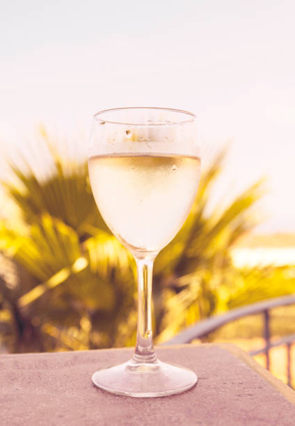 istock Glass of white wine over natural background 903751222