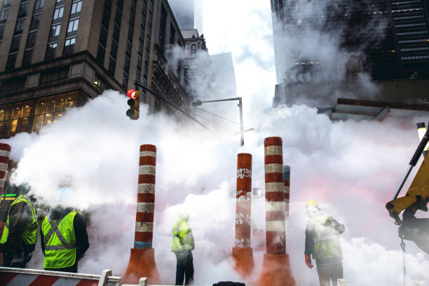 Road construction in Lower Manhattan - New York City.