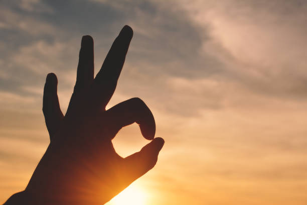 istock Close-Up Of Silhouette Hand Gesturing Against Sky During Sunset 903760502