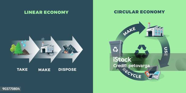Circular And Linear Economy Compared Stock Illustration - Download Image Now - Economy, Circular Economy, Circle