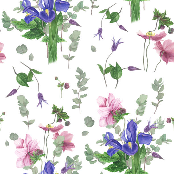 istock Seamless floral pattern with spring flowers, watercolor painting 903775296