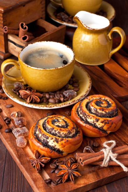 istock Fresh home baked  buns  with black coffee 903775308