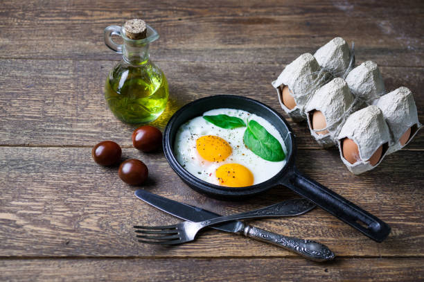 istock The pan fried eggs, cherry tomatoes and fresh spinach. Concept of a healthy breakfast. 903778248