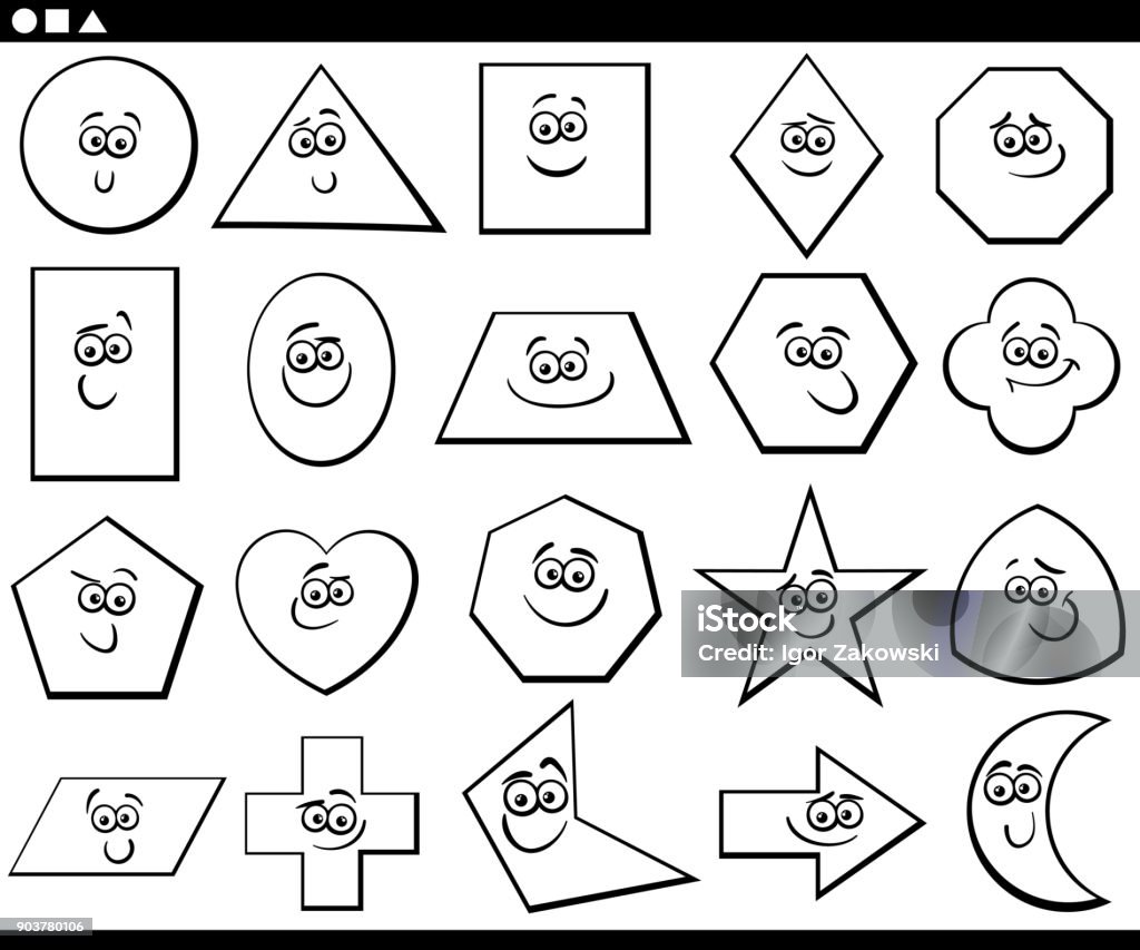 Ilustración de Blanco Y Negro De Dibujos Animados Figuras Geométricas  Básicas y más Vectores Libres de Derechos de Aprender - iStock