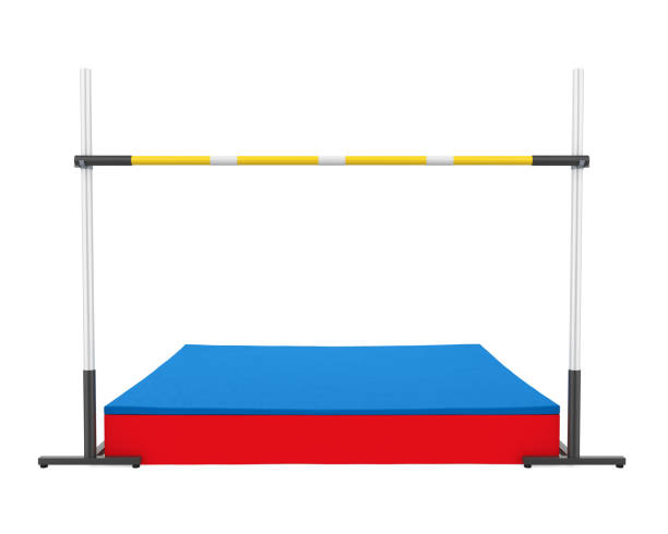 High Jump Landing Mat and Bar Isolated High Jump Landing Mat and Bar isolated on white background. 3D render high jump stock pictures, royalty-free photos & images
