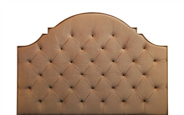 istock Beige velvet bed headboard isolated on white 903783328