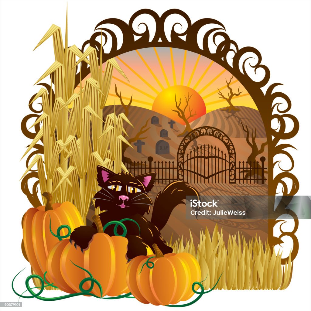 Halloween escena - Ilustración de stock de Calabaza gigante libre de derechos