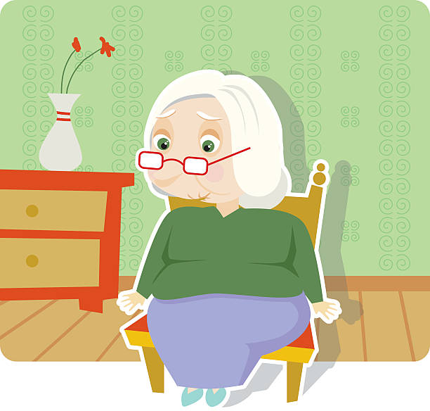 old woman sitting on a chair alone vector art illustration