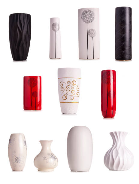 istock Modern whitered, cream, black and red tall ceramic vase, decoration object isolated on white background 903794586
