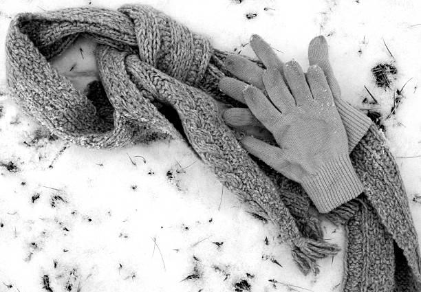 Scarf And Gloves In The Snow stock photo