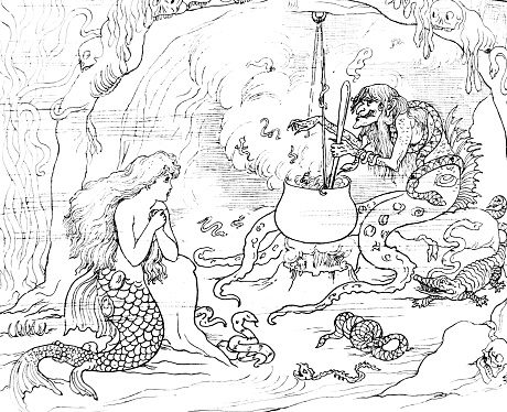 Scene from The Little Mermaid by Hans Christian Andersen from the historic pre-1900 book 