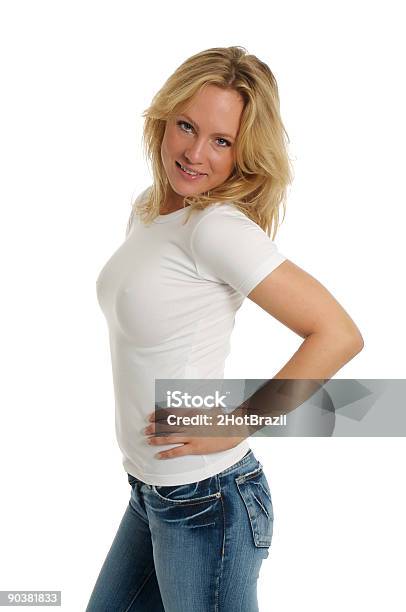 Girl Braless In White Tshirt Stock Photo - Download Image Now - Adult, Casual Clothing, Color Image